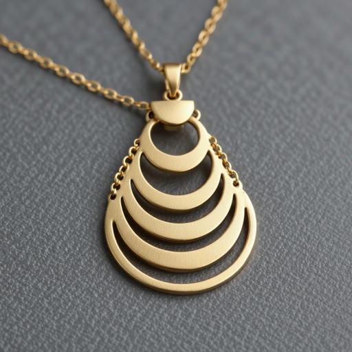 Подвеска из трех полукругов из матового неровного светлого золота соединенных цепочкой сверху самый широкий полукруг дальше средний и снизу самый маленький