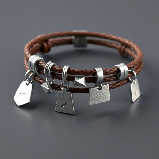 Leather rope bracelet with silver charms