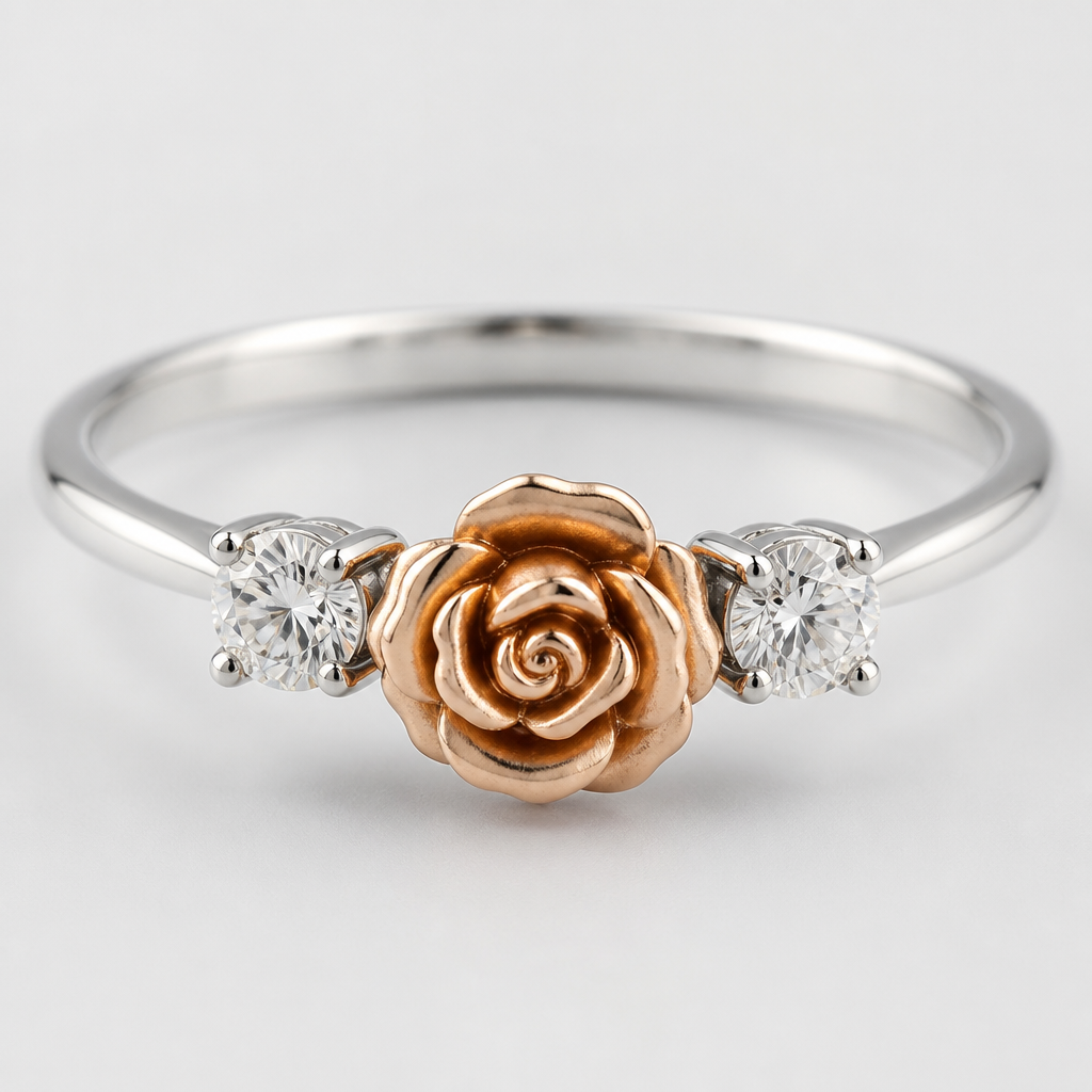 White gold with a rose
photorealistic jewelry design, White gold with a rose, three_stone style, just the design no text
