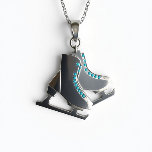 Pendant silver with stylized ice figure skating skates. Remove boots and leave only lowest part of skates. Add turquoise