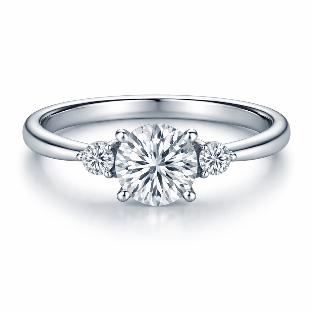 Round center stone with small stone each side
Round center stone with small stone each side , modern style