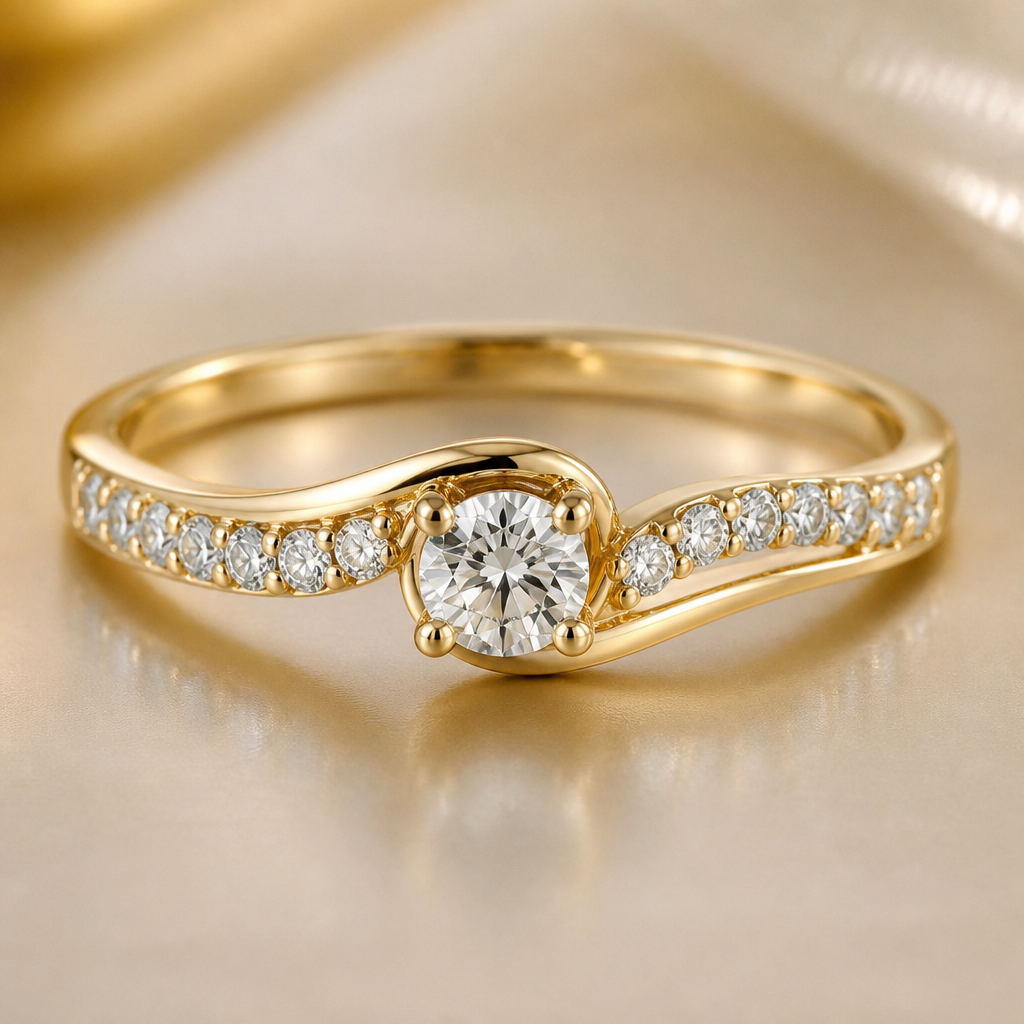 A gold women's ring made of gold with diamond stones suitable for birthday. collar con nombre
photorealistic jewelry design, A gold women's ring made of gold with diamond stones suitable for birthday. collar con nombre, gold style, just the design no text