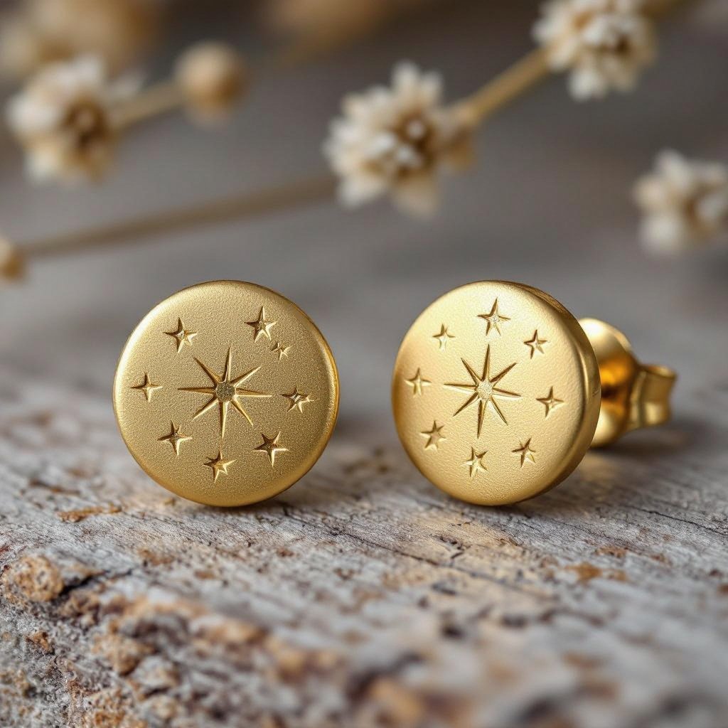  золотые матовые серьги в виде созвездия сириус