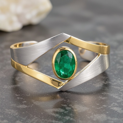 Geomatric necklace Modern Design a sleek, modern cuff bracelet featuring asymmetrical angles and a polished finish. Use a combination of brushed matte silver and high-shine gold accents for contrast. Incorporate a single, oval-cut gemstone-perhaps a striking emerald-set at an unconventional angle, creating a bold focal point that exudes contemporary elegance and sophistication.
