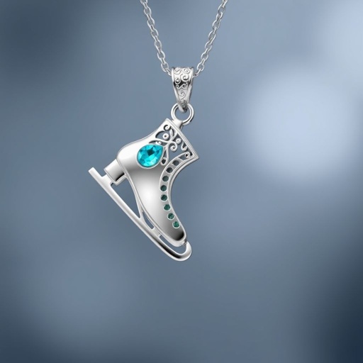 Pendant silver with stylized ice figure skating skates. Remove boots and leave only lowest part of skates. Add turquoise
