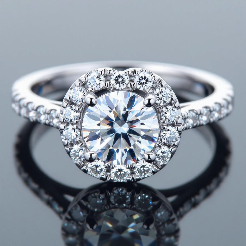 Round diamond ring channel design with pave side stone, heart shape basket