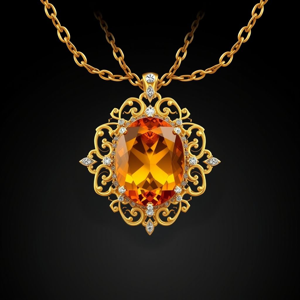 A oval cut, FL IF clarity, 20 carat, Amber gems necklace with gold chain