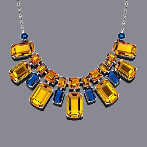 A asscher and Navette cut amber and blue sapphire gemstones , FL IF clarity, 50 carat necklaces