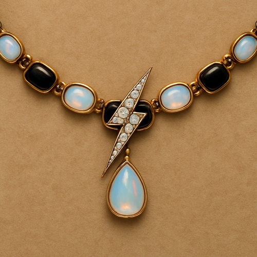 Opalite and onyx collar with lightening bolt shaped diamonds
