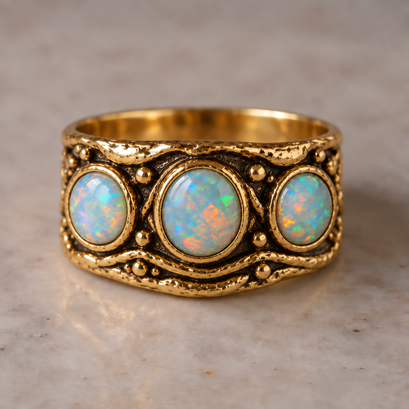 Restyled: make opals same size
Restyle the jewelry piece in the image: make opals same size. Keep the overall design and composition unless instructed otherwise. Photorealistic jewelry photograph, no text.