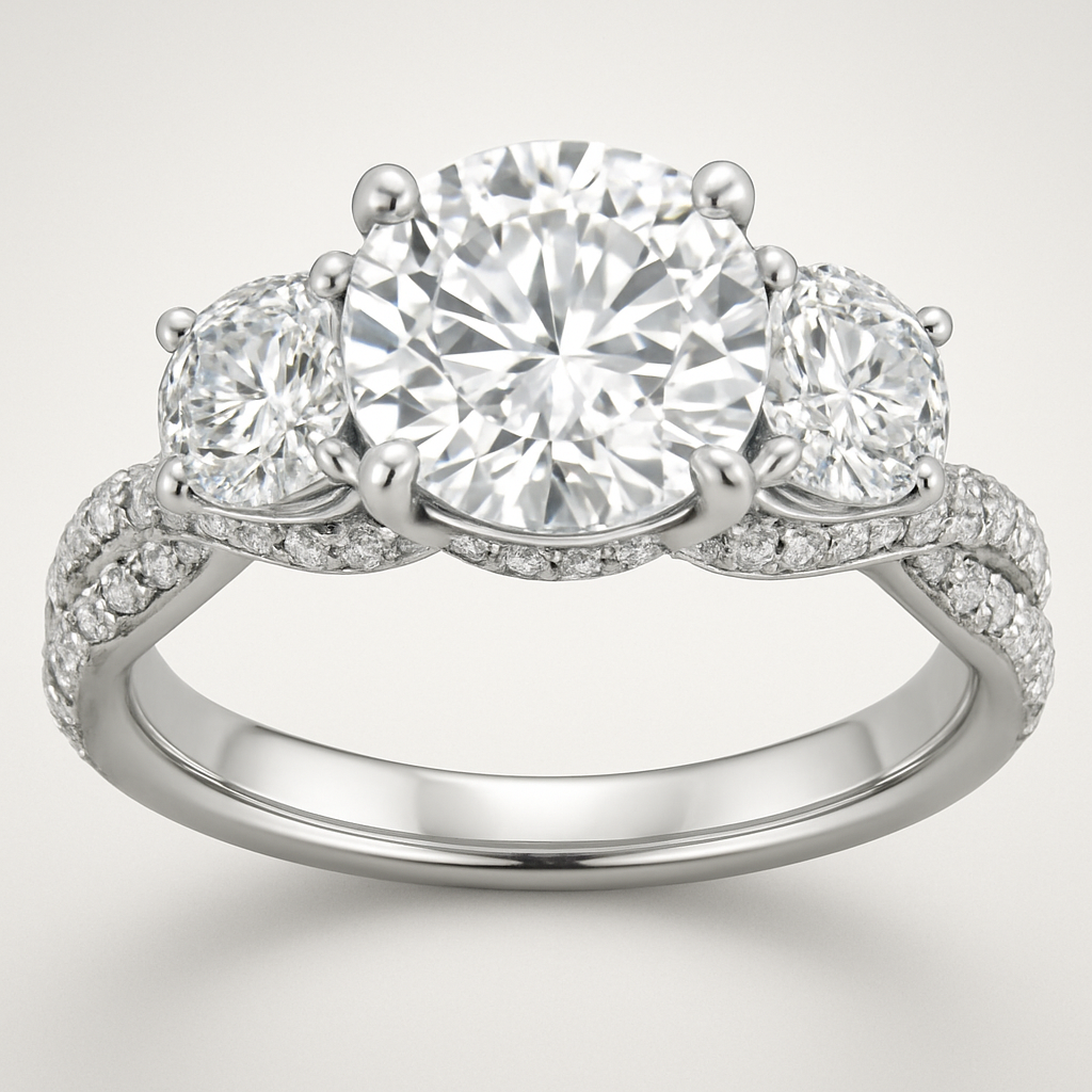 3 stone 4.5 carat wedding ring with twisted pave band 