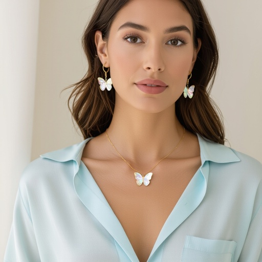 Серьги золотые в виде бирюзового с переливами крыла бабочки из перламутра 