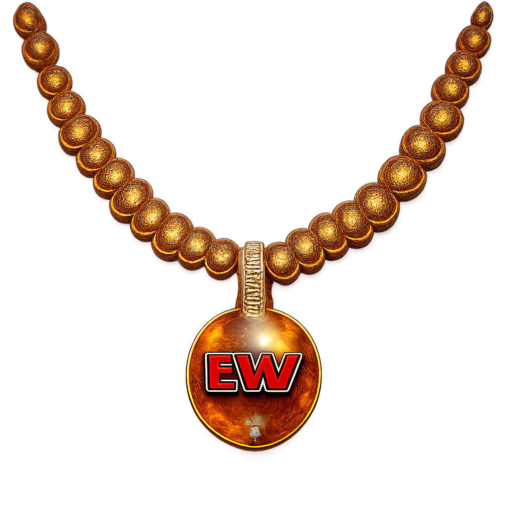 Necklace only amber stones small size EVW logo on the amber stone red and black