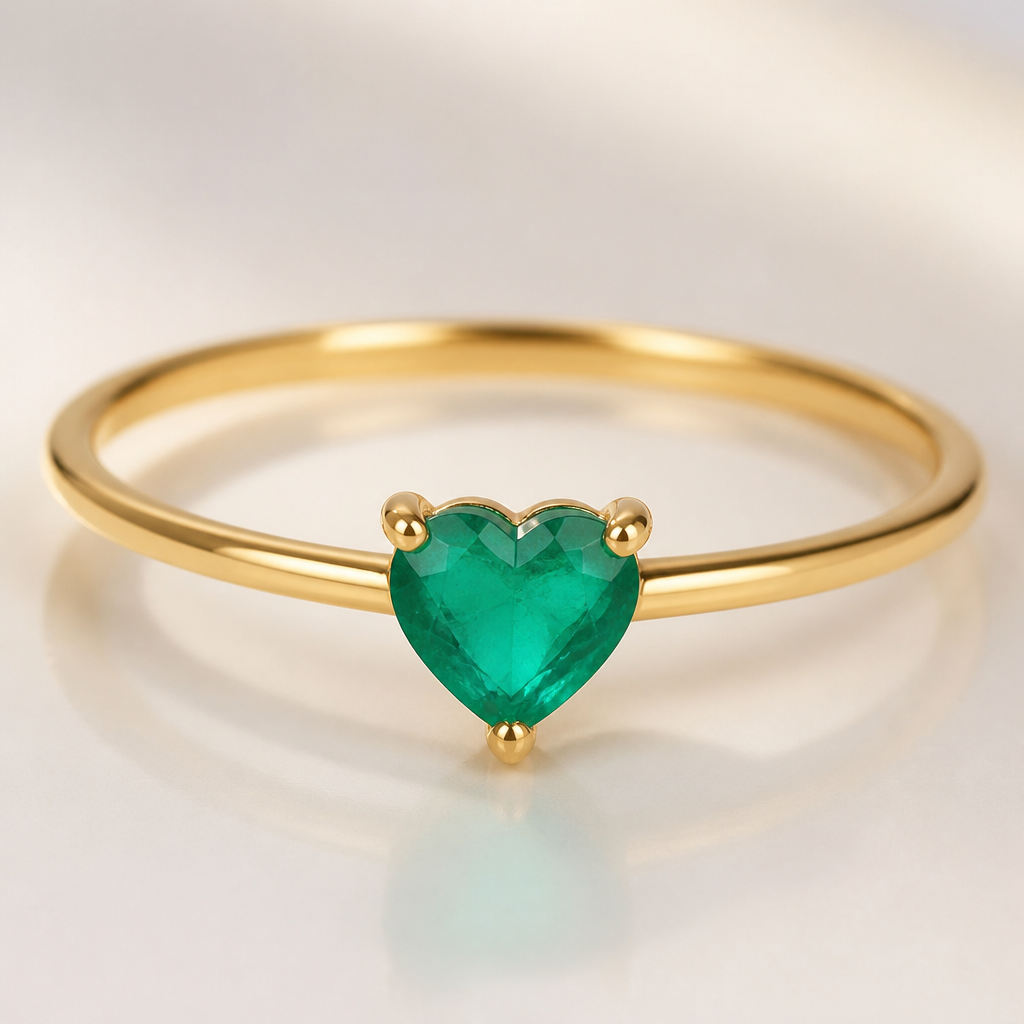 A minimalist women's ring made of gold with emerald stones suitable for daily wear. esmeralda en forma de corazon con un anillo de oro delgado y simple
photorealistic jewelry design, A minimalist women's ring made of gold with emerald stones suitable for daily wear. esmeralda en forma de corazon con un anillo de oro delgado y simple, minimalist style, just the design no text