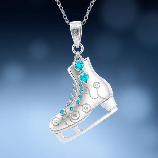 Silver pendant in the shape of figure skating blades without boots torquoise