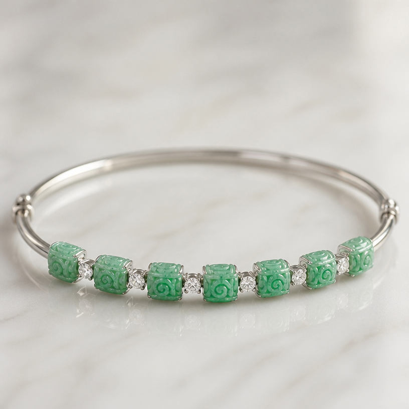 A bangle women's bracelet with diamond stones suitable for formal, minimalist, simple and delicate, clean lines. Use 12 tablets.
using the attached image as a visual reference, create A bangle women's bracelet with diamond stones suitable for formal, minimalist, simple and delicate, clean lines. Use 12 tablets.. photorealistic, just the design no text
