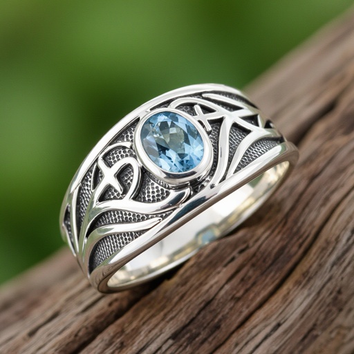 Aquamarine ring with pisces motif for man.