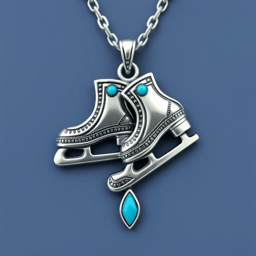 Pendant silver with stylized ice figure skating skates. Remove boots and leave only lowest part of skates. Add turquoise