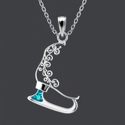 Pendant silver with stylized ice figure skating single skate  . Remove boots and leave only lowest part of skates. Add turquoise
