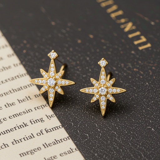 Небольшие золотые матовые серьги в виде созвездия сириус