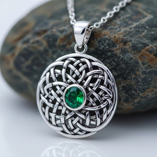 925 Sterling Silver with 20K Emerald Green Stone adorned VVS with Triskelions