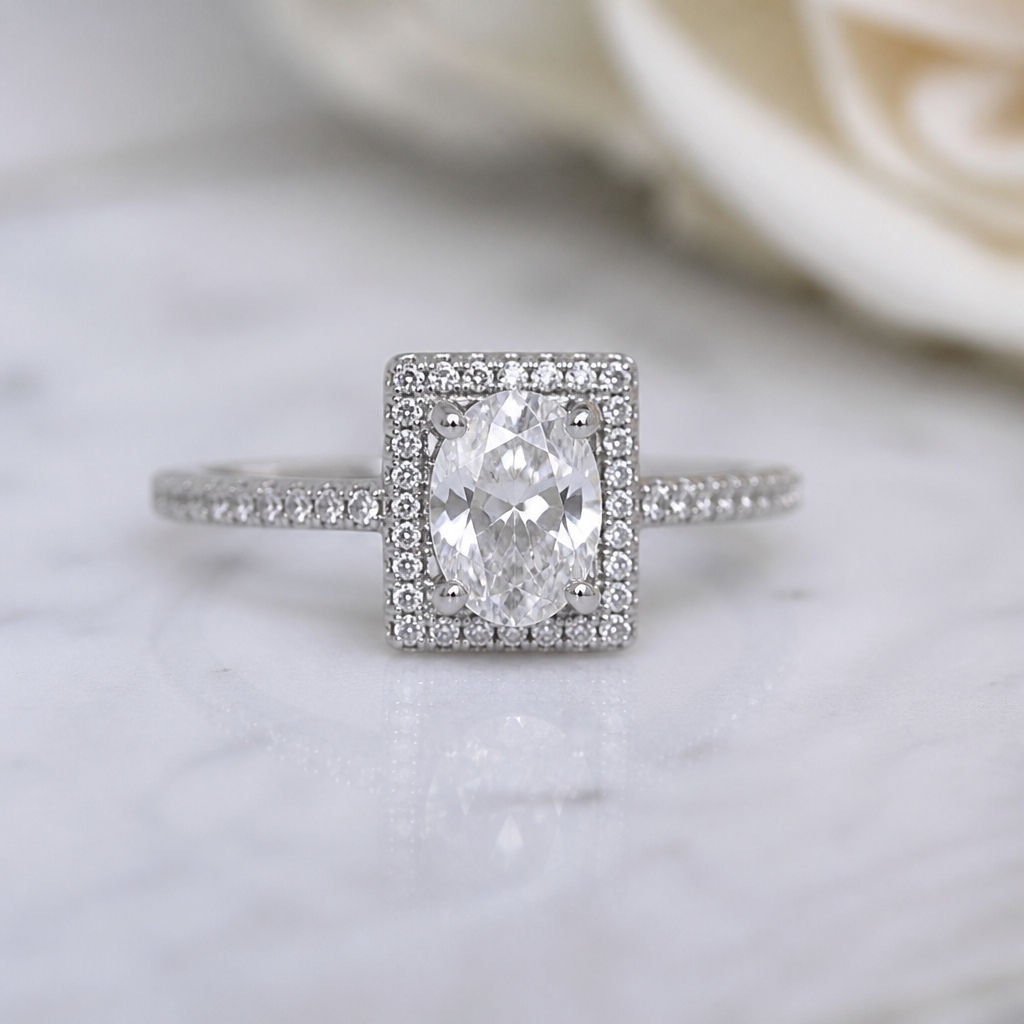 A women's ring made of silver with diamond stones. bague sertie d'un diamant oval, à l'intérieur du carré droit ligne remplie de petit diamant feminin, delicat, minimaliste metal tres fin, style vintage royal
photorealistic jewelry design, A women's ring made of silver with diamond stones. bague sertie d'un diamant oval, à l'intérieur du carré droit ligne remplie de petit diamant feminin, delicat, minimaliste metal tres fin, style vintage royal, modern style, just the design no text