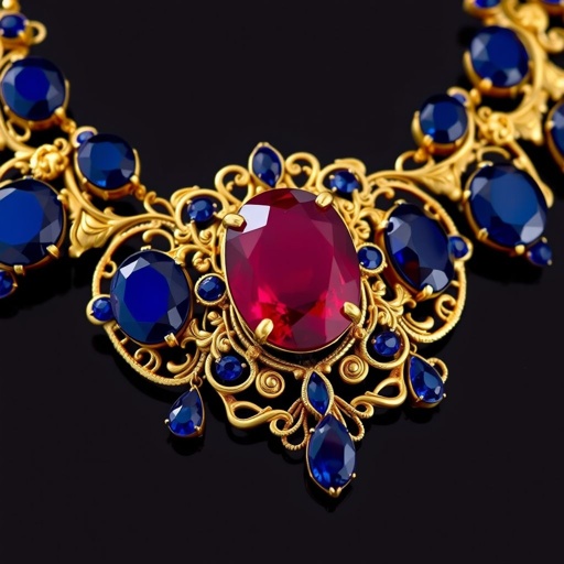 A oval shaped cut, 50 carat ruby and lapis gemstones, FL IF clarity brackets