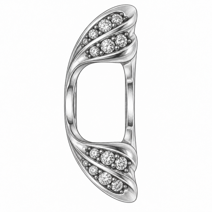 A women's ring, detailed and decorative, moderately ornate. a want a black and white sketch of the enhancer band top view
using the attached image as a visual reference, create A women's ring, detailed and decorative, moderately ornate. a want a black and white sketch of the enhancer band top view. photorealistic, just the design no text