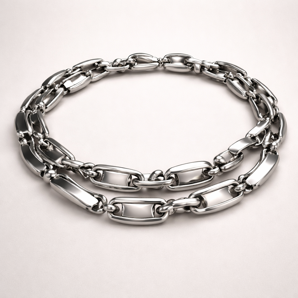 A necklace that rolled around itself 2 times with links and articulations