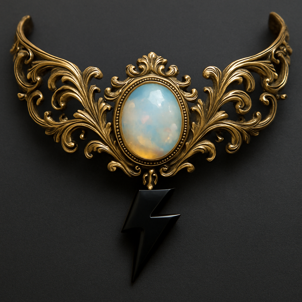 Opalite and onyx lightening bolt collar