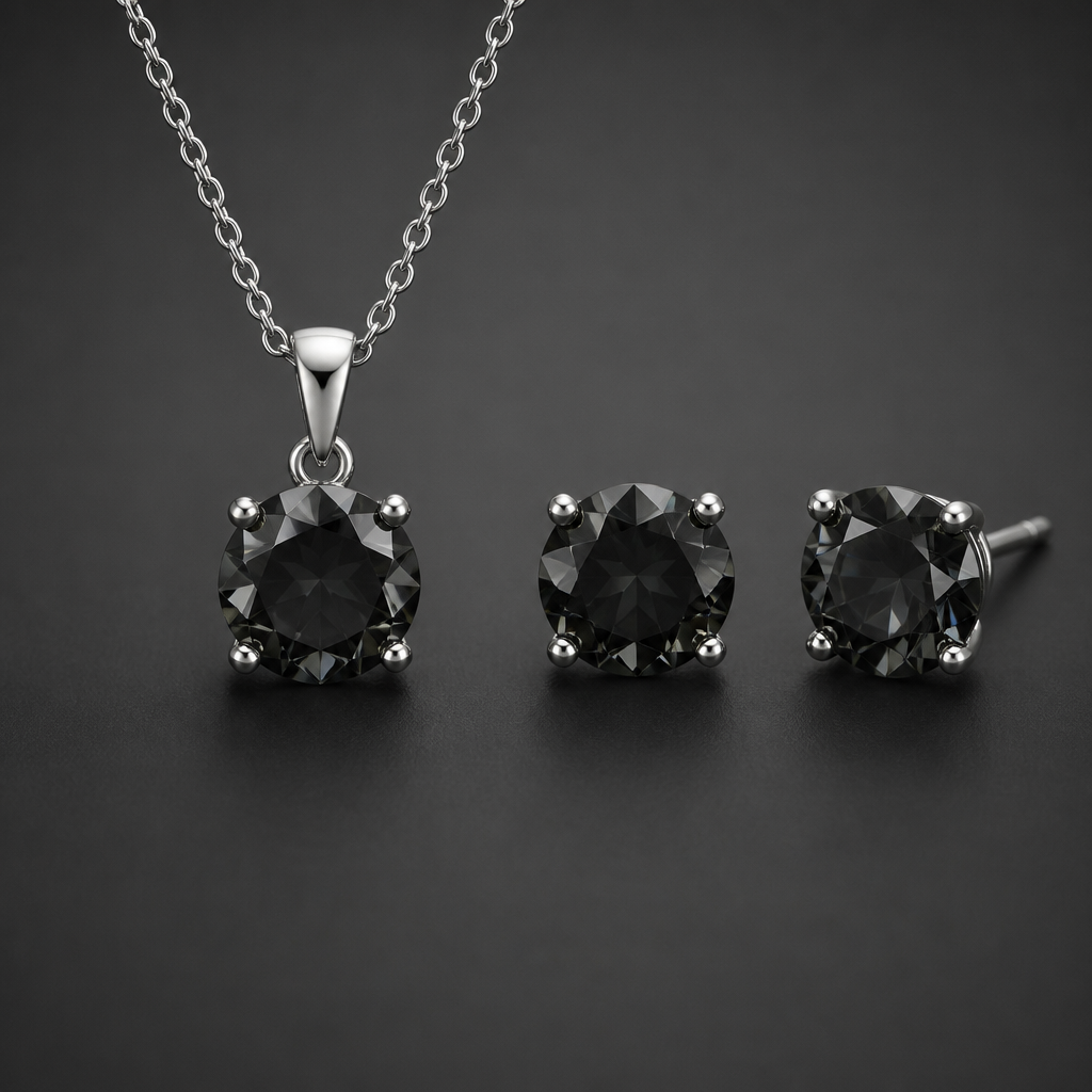 round black moissanite with shine design for earrings and pendant not halo
photorealistic jewelry design, round black moissanite with shine design for earrings and pendant not halo , just the design no text