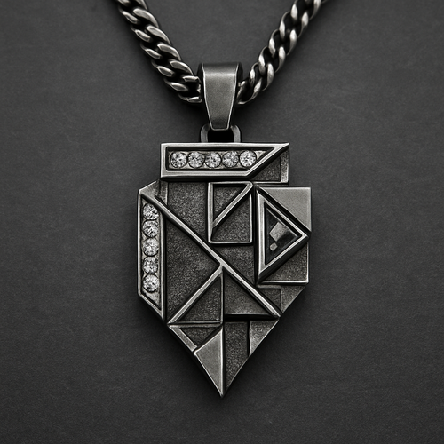Geomatric pendant of set men collection of diamonds and stones of edgy styles and architectural 