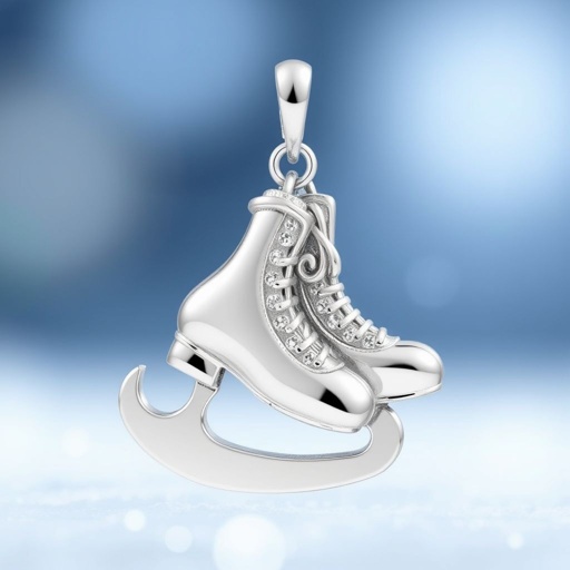 Silver pendant in the shape of ice figure skates then remove boots and leave only blades and color one blade only of turquoise