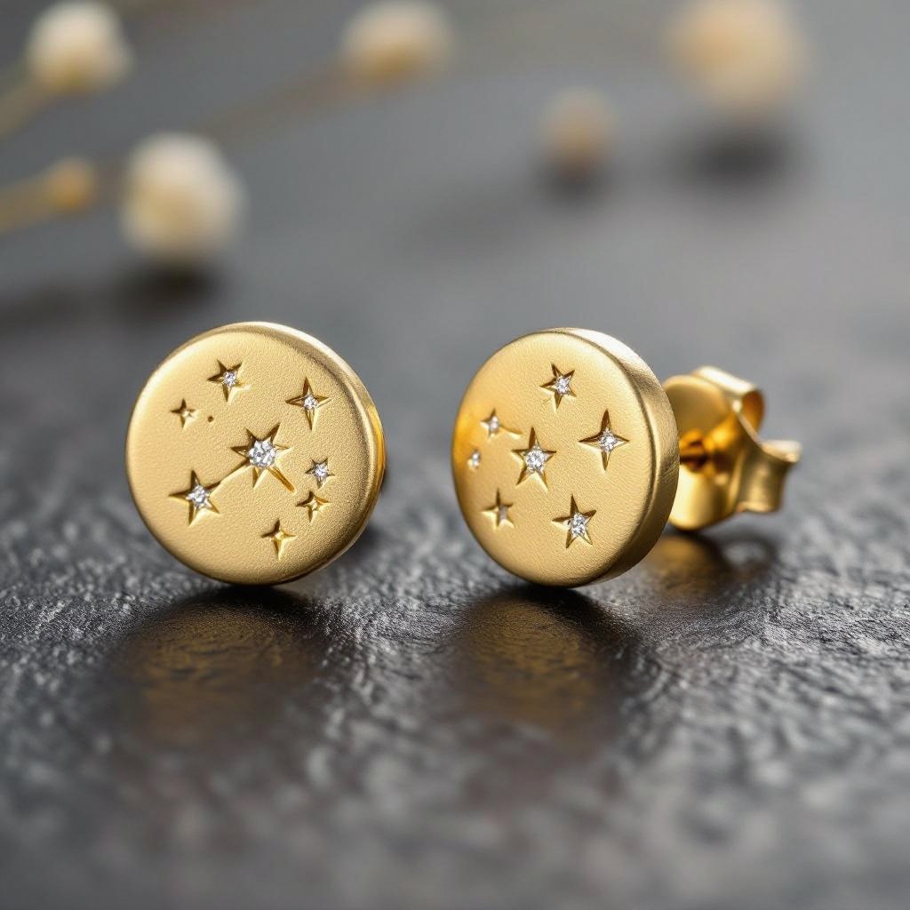 Небольшие золотые матовые серьги в виде созвездия