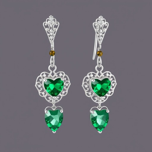 A white gold emerald heart cut and tiger’s eye gemstones trillion, 50, with VS and F carat earrings
