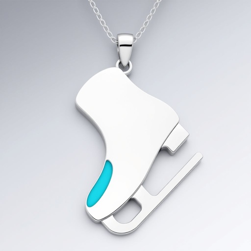 Silver Pendant shape one ice skate with turquoise stripe inside the low thin part blade