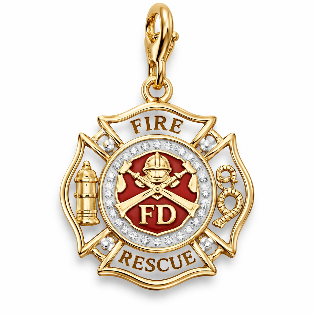 Firefighter Maltese charm two tone gold
