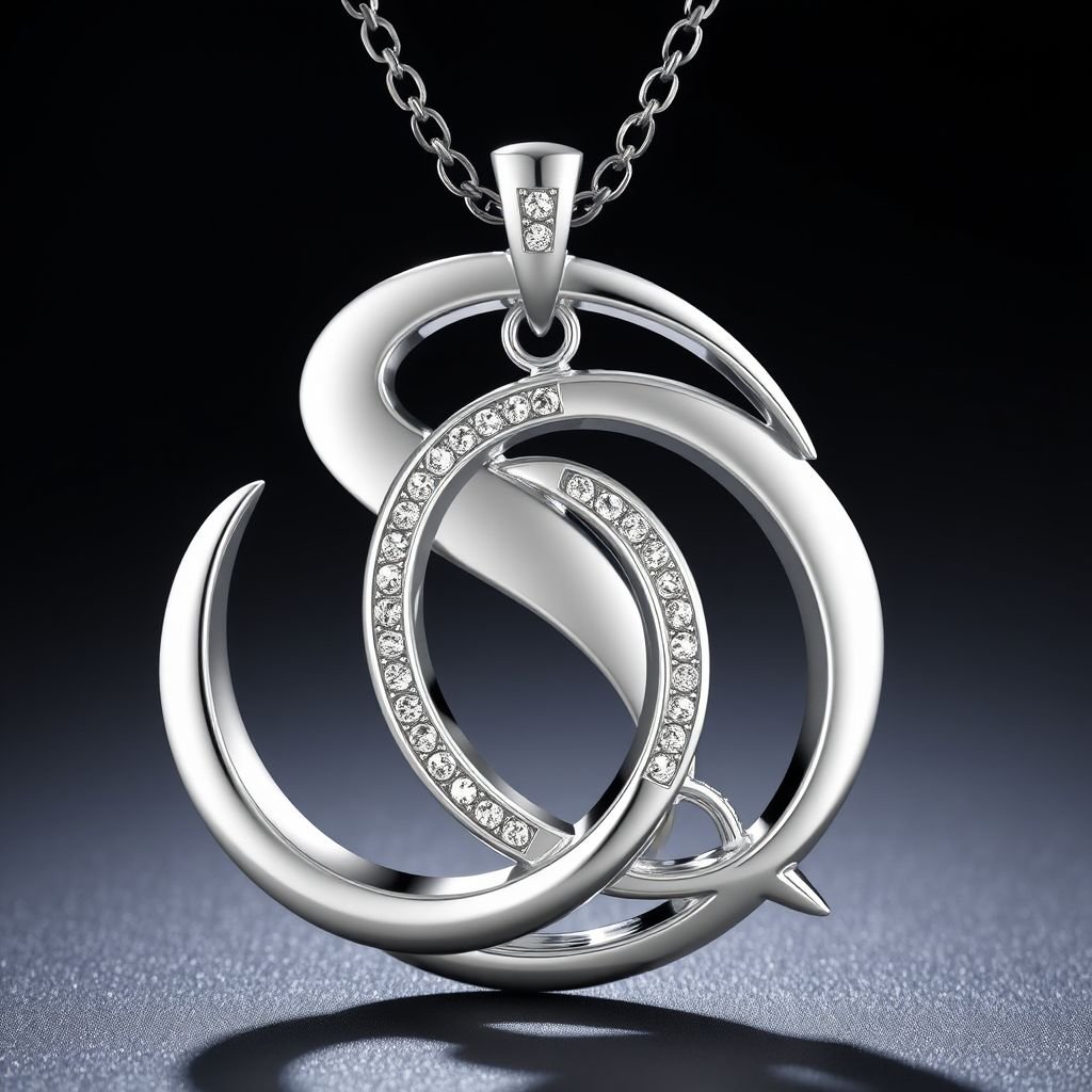 silver necklace with the pendant in letter SQ in a unique way with white  stones 