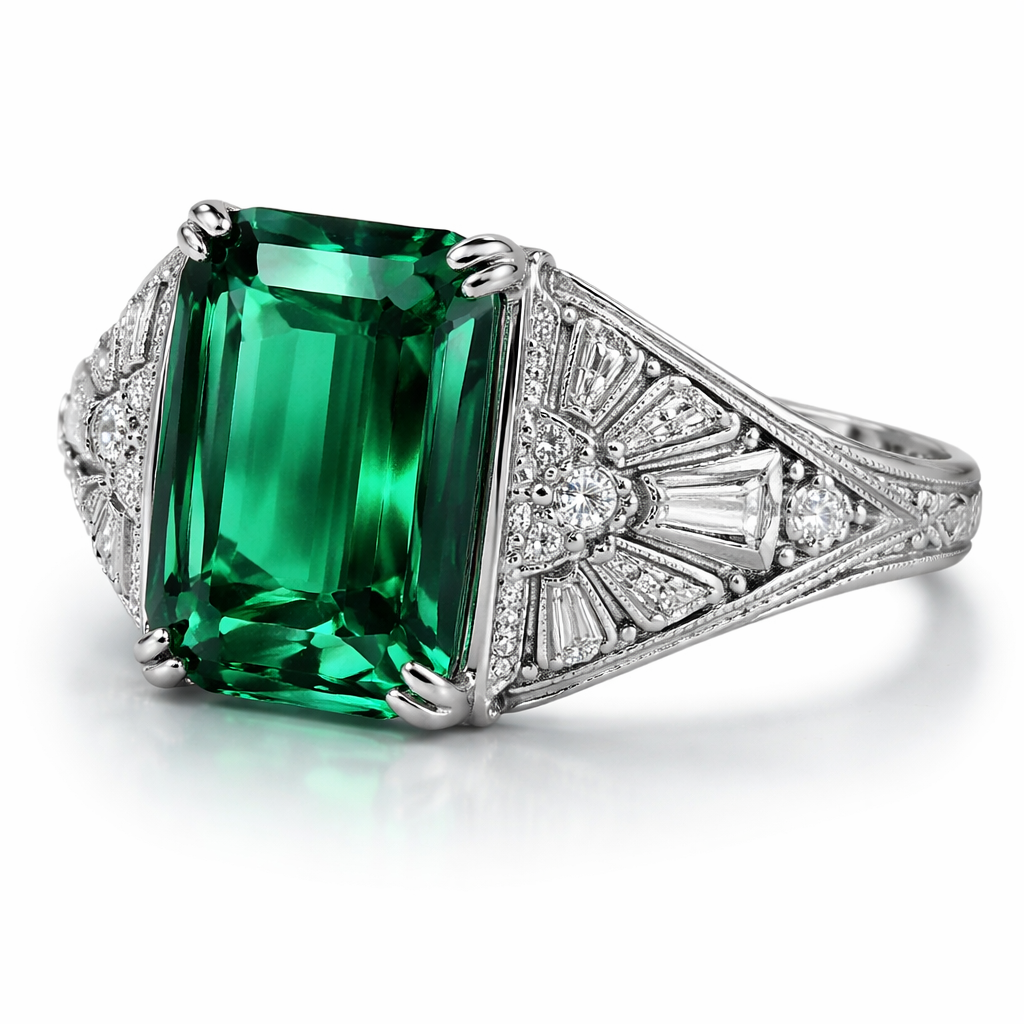 A silver ring with beautiful designs of art deco stylishness on the side and one beautiful big tourmaline in the middle
A silver ring with beautiful designs of art deco stylishness on the side and one beautiful big tourmaline in the middle, art_deco style