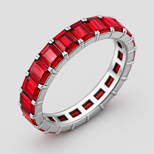 Small  Emerald cut red spinal Eternity ring