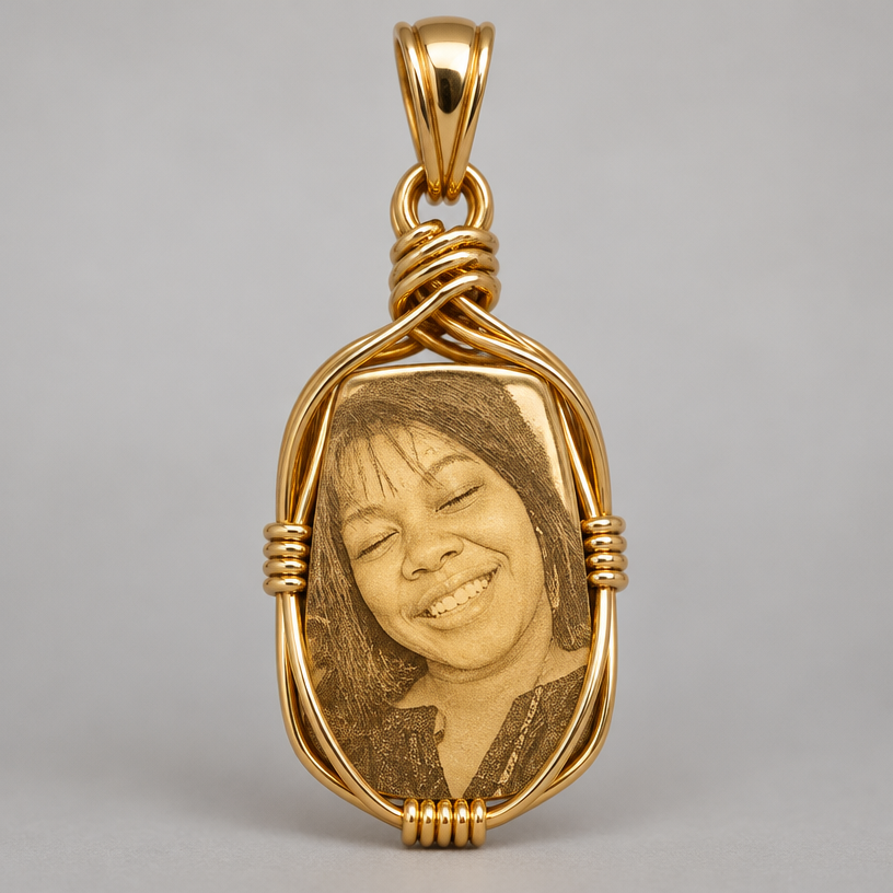 A african women's pendant made of gold. make this into a wire wrapped pendant
using the attached image as a visual reference, create A african women's pendant made of gold. make this into a wire wrapped pendant. photorealistic, just the design no text