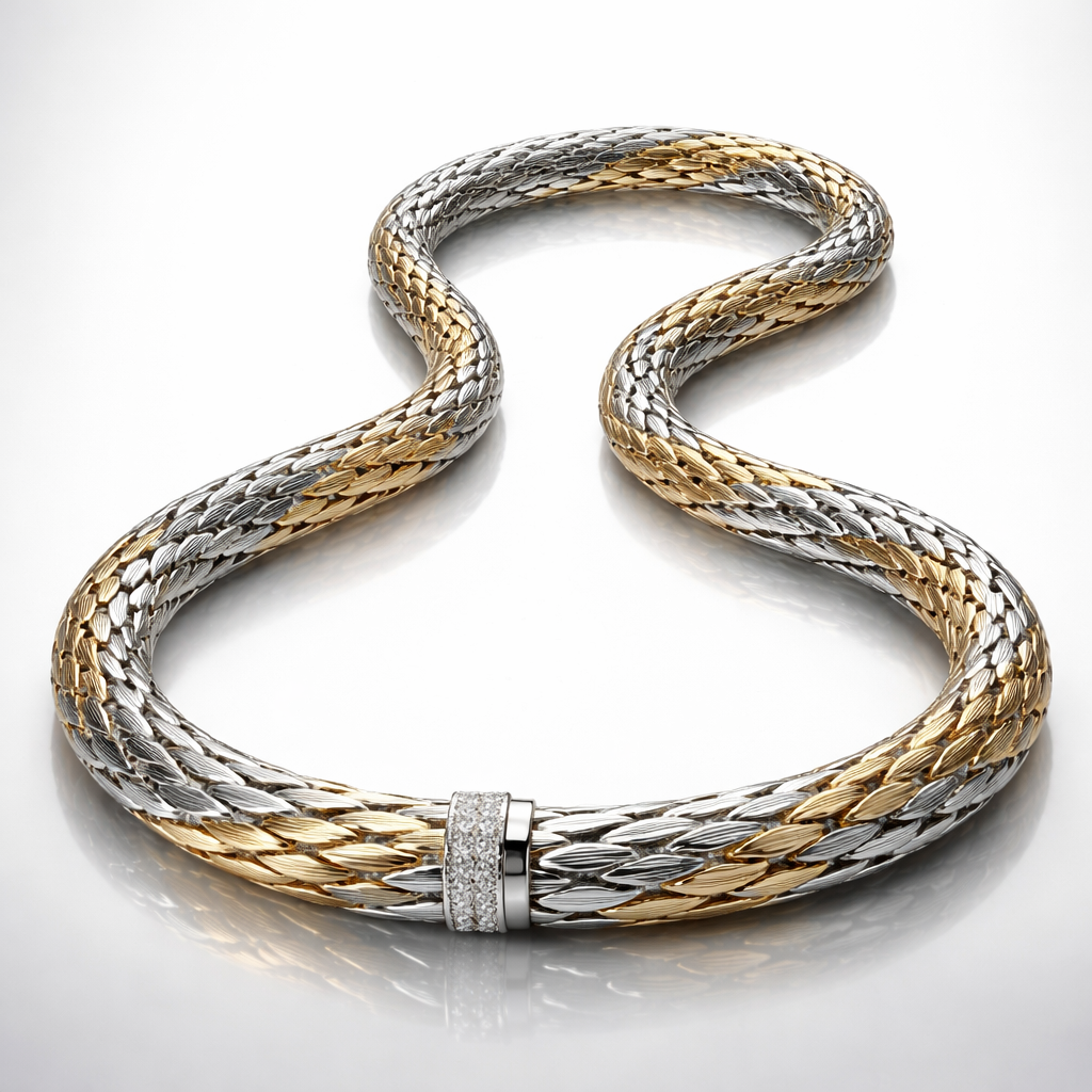A flexible braided necklace which is flexible and it moves