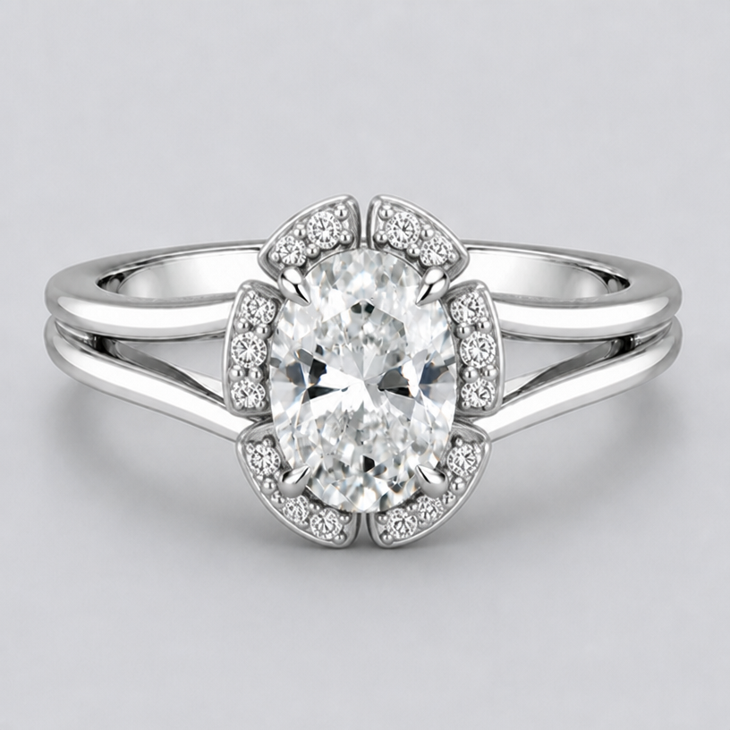 Create break in halo at each prong of the centre stone like petals
edit the attached jewelry design with these instructions: Create break in halo at each prong of the centre stone like petals. keep it photorealistic, just the design no text