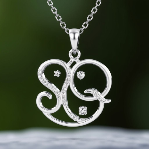 silver necklace with the pendant in letter SQ in a unique way with white  stones. Make it cute
