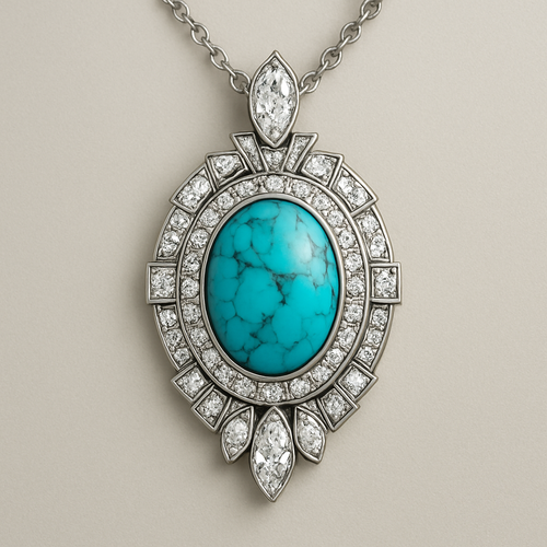 oval turquise pendant usingg pear marquise round diamond