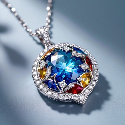 Pendant of irin hotse fee of white diamonds and color enamel of modern style