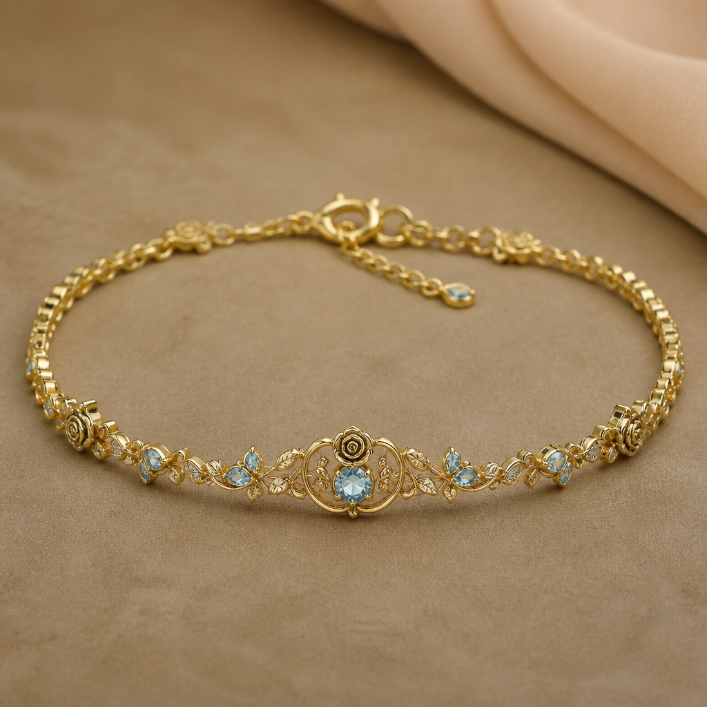 A signet women's anklet made of gold with topaz stones suitable for daily wear, highly ornate, intricate and elaborate, richly detailed. delicado y sencillo con pequeñas rosas de topacio
photorealistic jewelry design, A signet women's anklet made of gold with topaz stones suitable for daily wear, highly ornate, intricate and elaborate, richly detailed. delicado y sencillo con pequeñas rosas de topacio, signet style, just the design no text