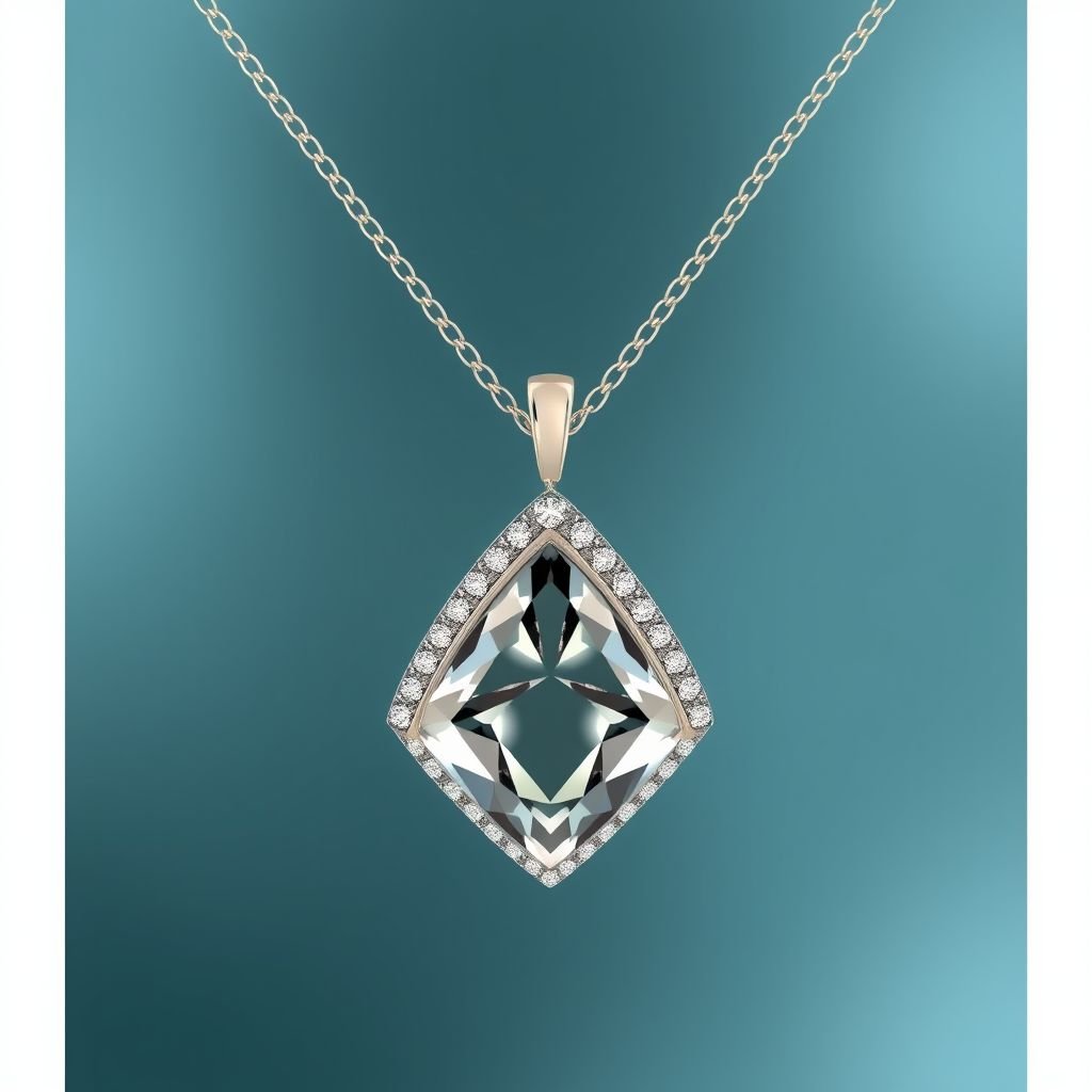 Ladies pendent  with single stone of kite shape and small diamonds surrounding 