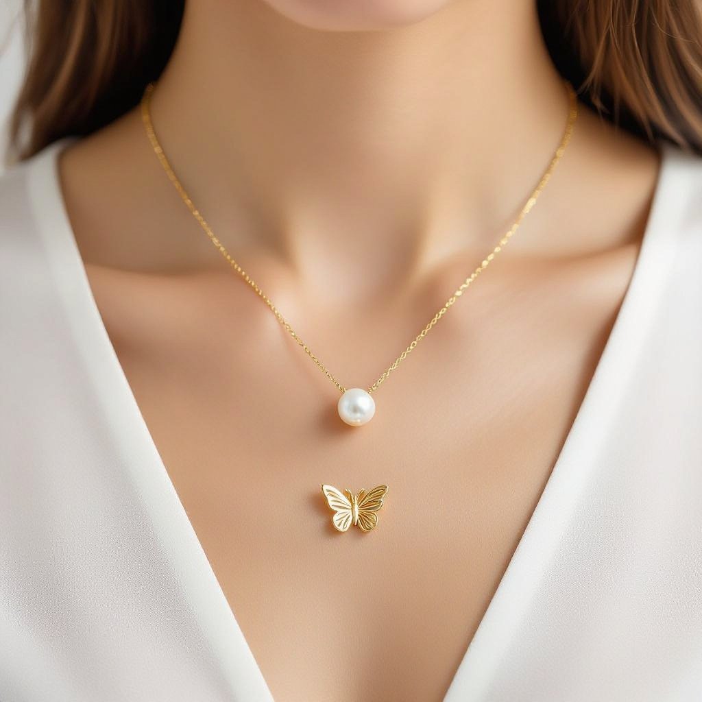 Pearls and chains with butterfly cocoons