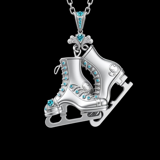 Pendant silver with stylized ice figure skating skates. Remove boots and leave only lowest part of skates. Add turquoise